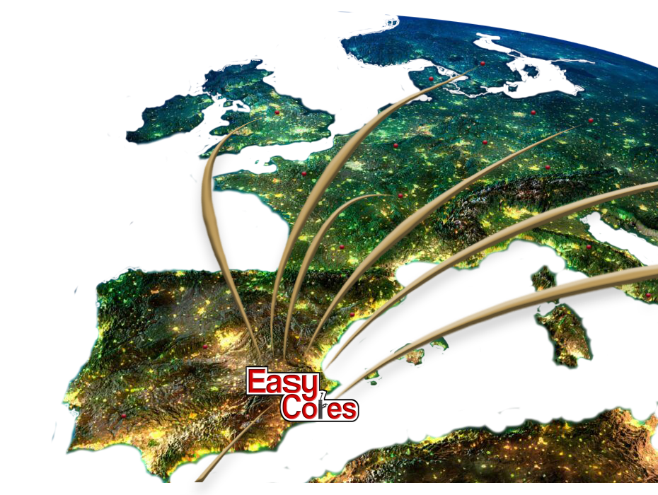 Mapa de rutas de envío de EasyCores desde España hacia Europa y el norte de África